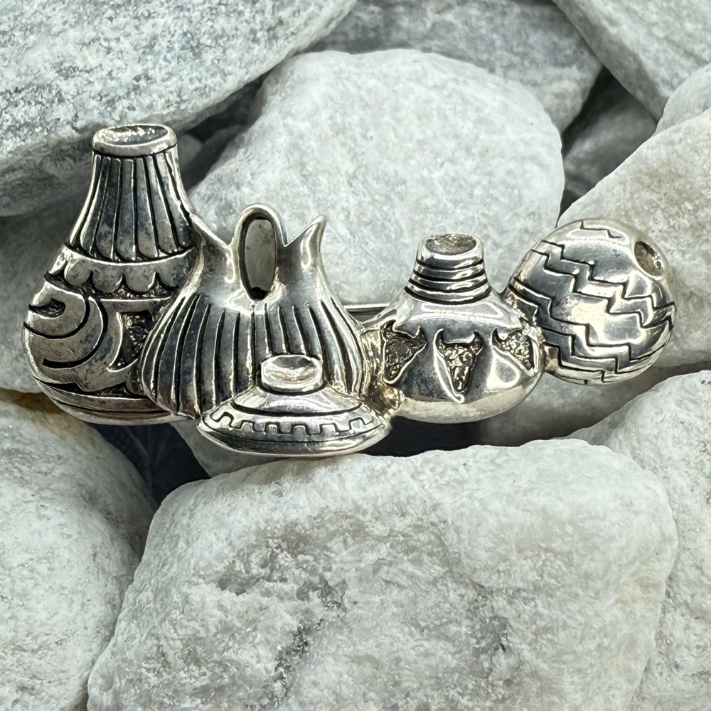 Vintage Sterling Silver 925 Native American Pottery Brooch Southwestern 2” 13g - Picture 6 of 11
